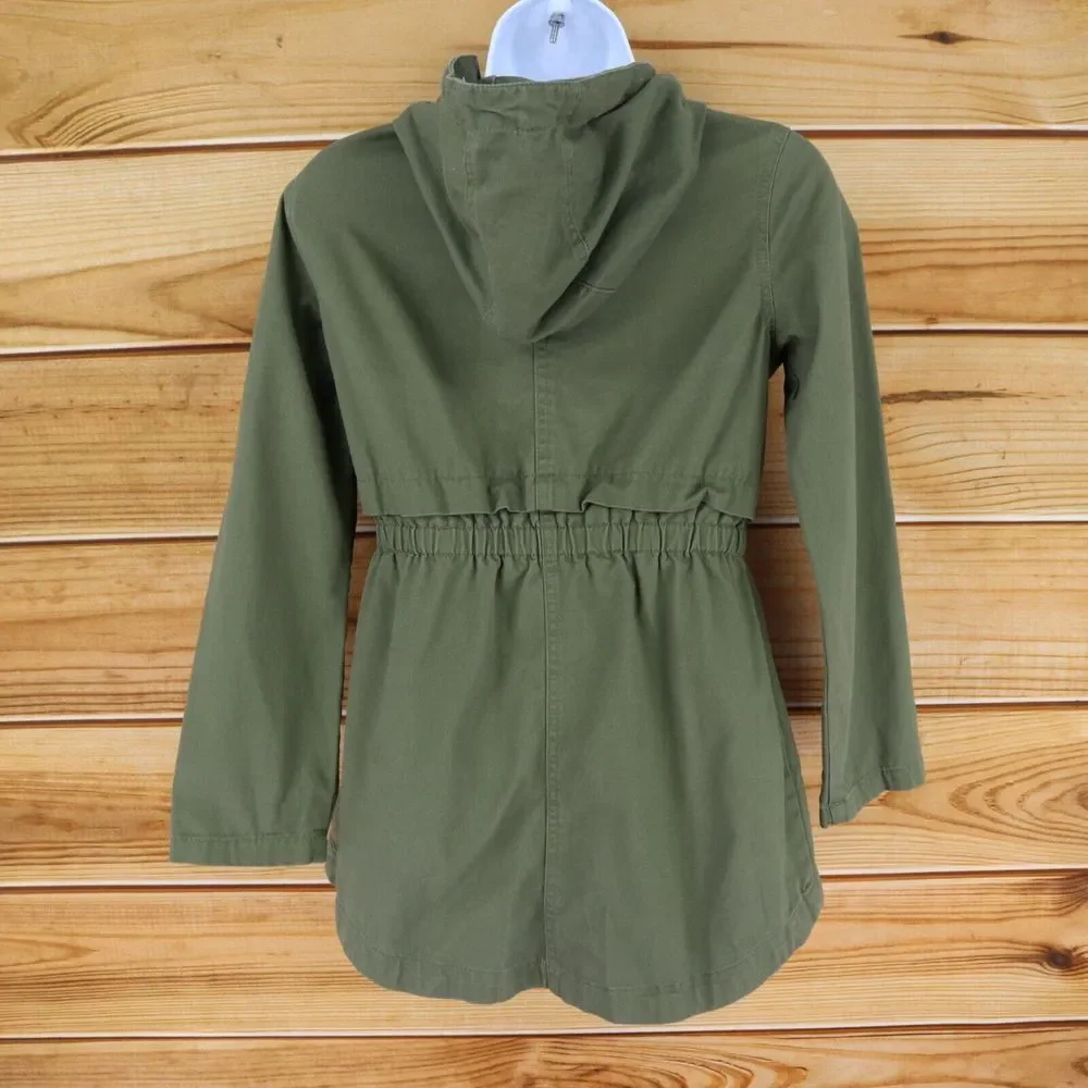 C&C California Jacket Girls Sz 12 Dark Green 100% Cotton Pockets Full Zip Hooded